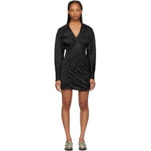 Ganni crinkled satin mini black dress size 2  cocktail party clubbin sexy flirty
